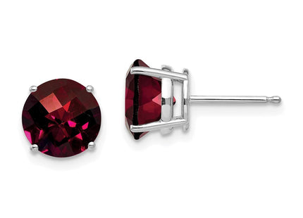 14k White Gold Garnet Checker Earrings (Style XE75WGC)