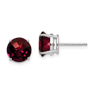 14k White Gold Garnet Checker Earrings (Style XE75WGC)