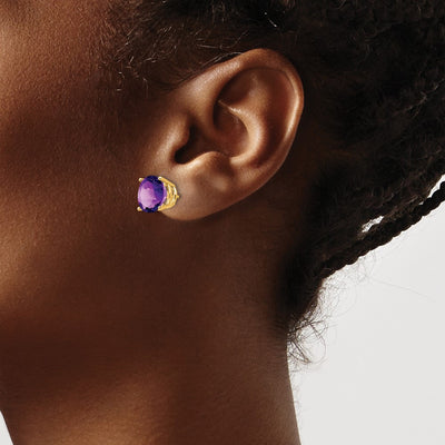 14K Amethyst Round Stud Earring