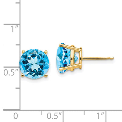 14K Blue Topaz Round Stud Earrings