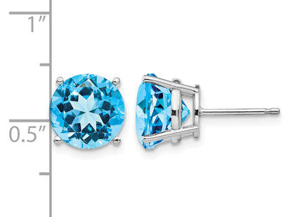 14k White Gold Blue Topaz Earrings, 9 x 9mm
