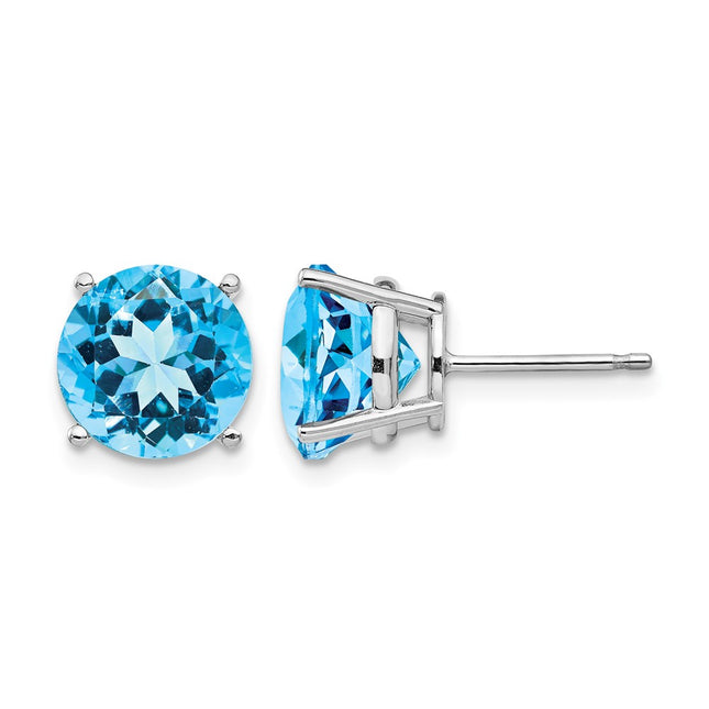 14k White Gold Blue Topaz Earrings, 9 x 9mm
