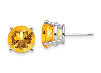 14k White Gold Citrine Round Stud Earrings (Style XE76WCI)