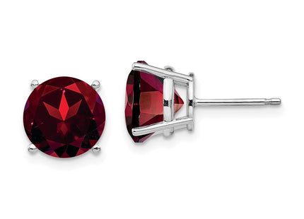 14k White Gold Garnet Round Stud Earrings (Style XE76WGA)