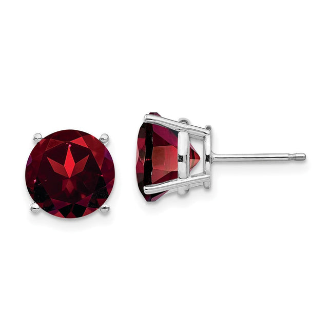 14k White Gold Garnet Round Stud Earrings, 9 x 9mm