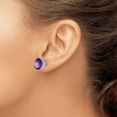 14K White Gold Amethyst Round Stud Earrings