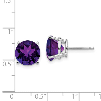 14K White Gold Amethyst Round Stud Earrings