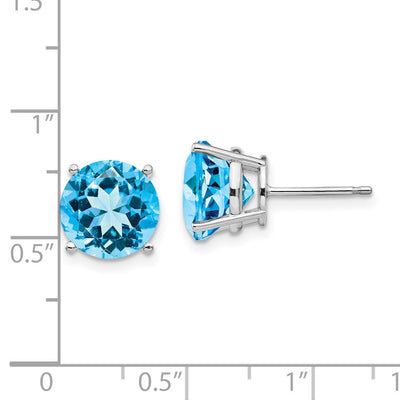 14K White Gold Blue Topaz Round Stud Earrings