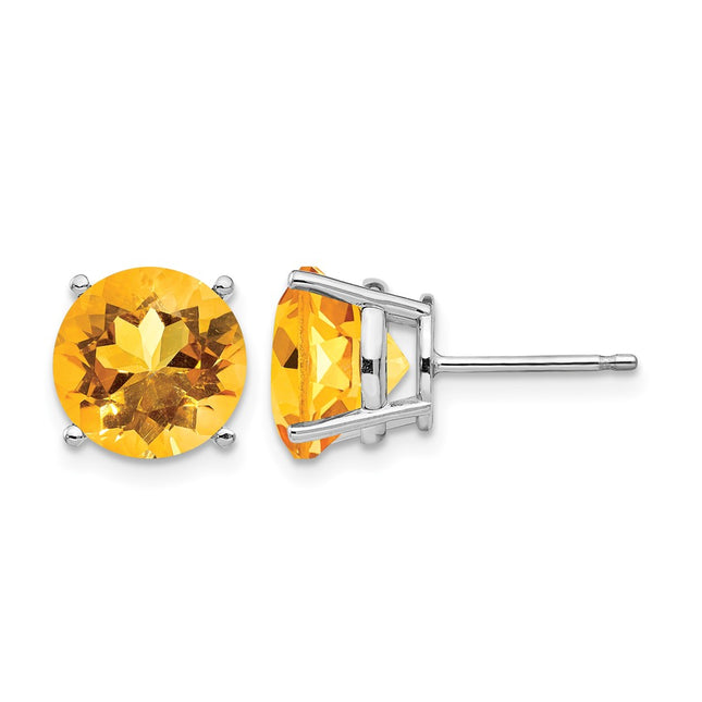 14k White Gold Citrine Round Stud Earrings, 10 x 10mm