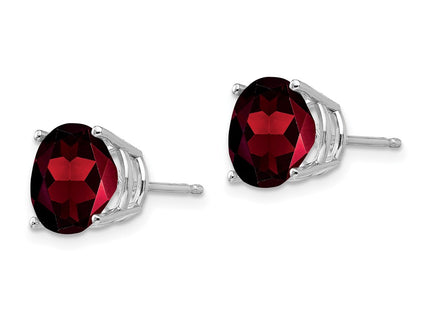 14K white gold garnet stud earrings, alternate view