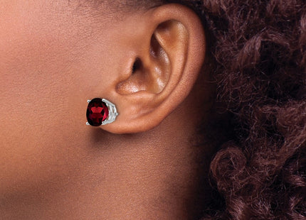 14K white gold garnet stud earrings, another view