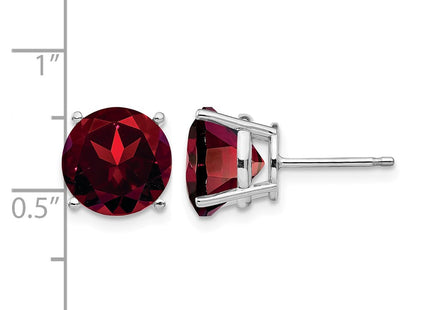 14K white gold garnet stud earrings, further view