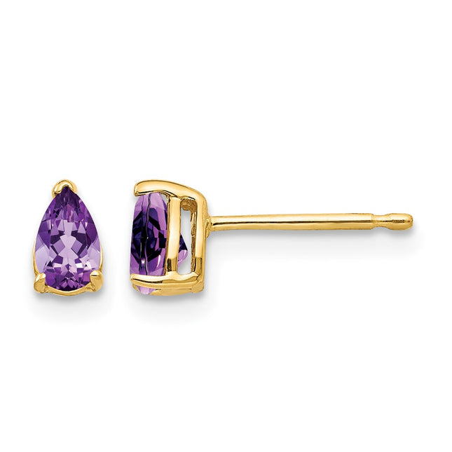 14k Pear Amethyst Earrings, 6 x 3mm