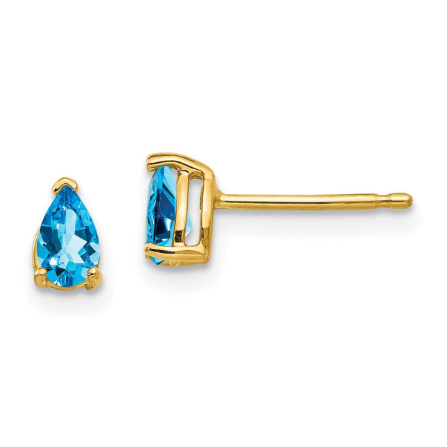 14k Pear Blue Topaz Earrings, 6 x 3mm