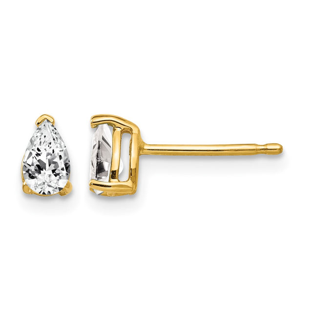 14k Pear Cubic Zirconia Earrings, 6 x 3mm