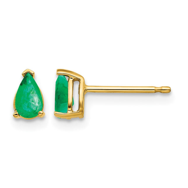 14k Emerald Post Earrings, 6 x 3mm