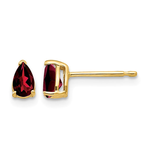 14k Pear Garnet Earrings, 6 x 3mm
