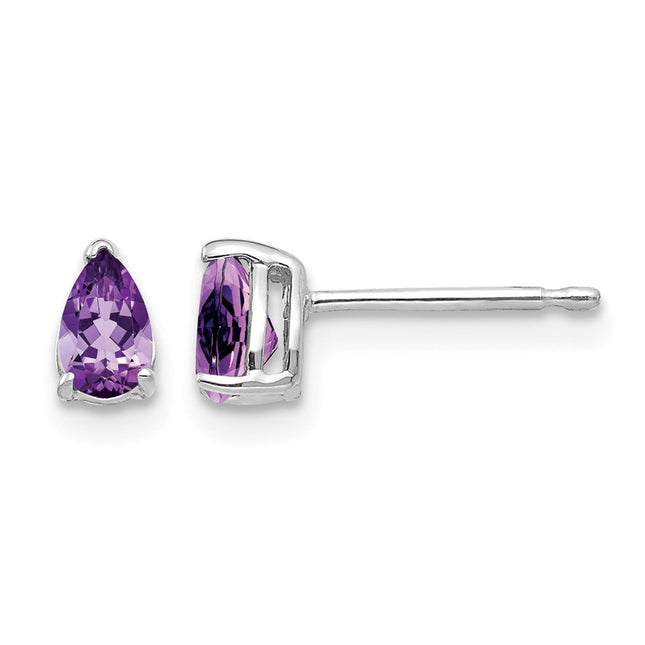14k White Gold Pear Amethyst Earrings, 6 x 3mm