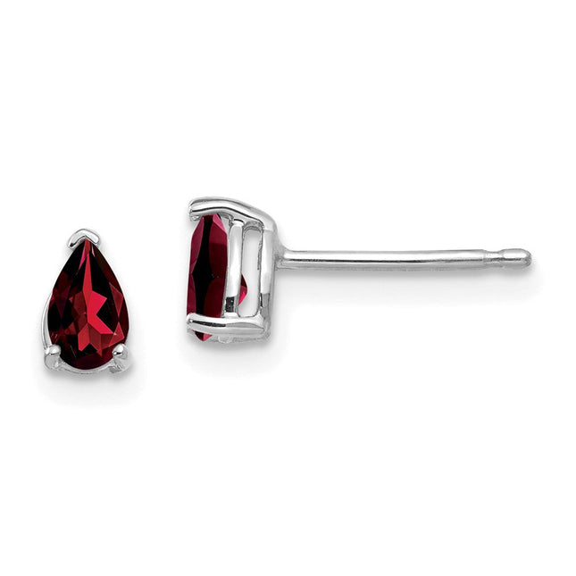 14k White Gold Pear Garnet Earrings, 6 x 3mm