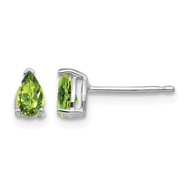 14k White Gold Pear Peridot Earrings, 6 x 3mm