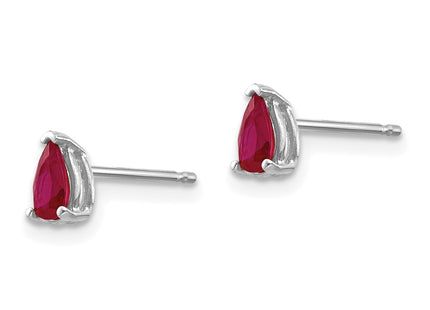 14K white gold ruby earrings, alternate view