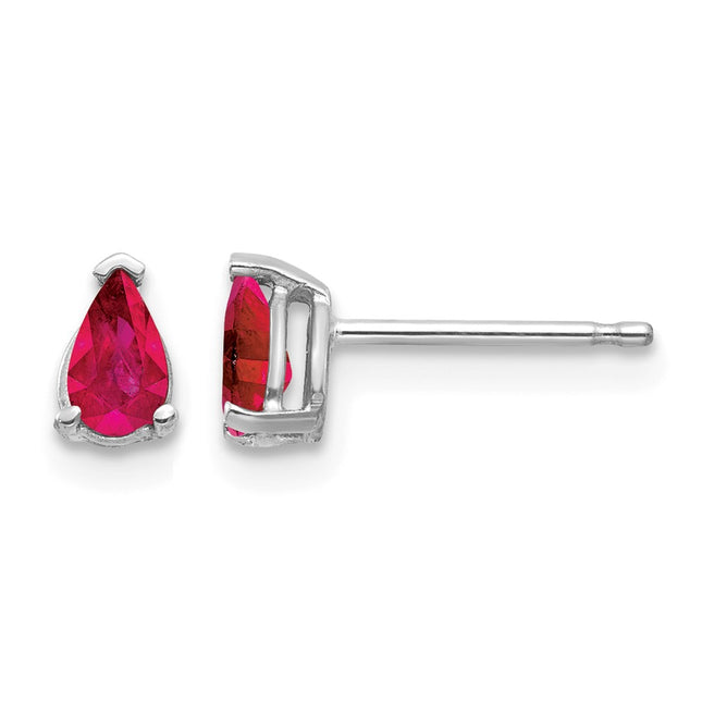 14k White Gold Ruby Earrings, 6 x 3mm