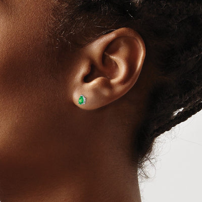 14K White Gold Tsavorite Earrings, 6 x 3mm