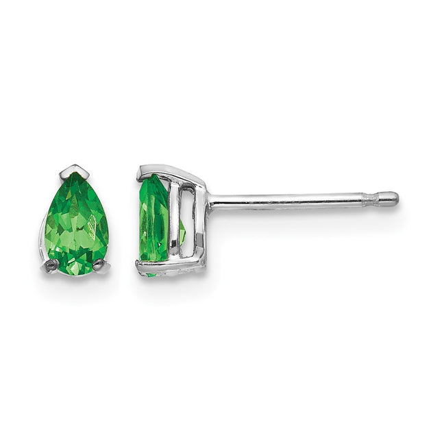 14k White Gold Tsavorite Earrings, 6 x 3mm