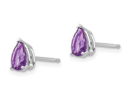 14k White Gold Pear Amethyst Earrings (Style XE79WAM)