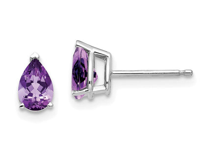 14k White Gold Pear Amethyst Earrings (Style XE79WAM)