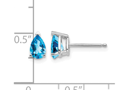 14K white gold blue topaz earrings, further view