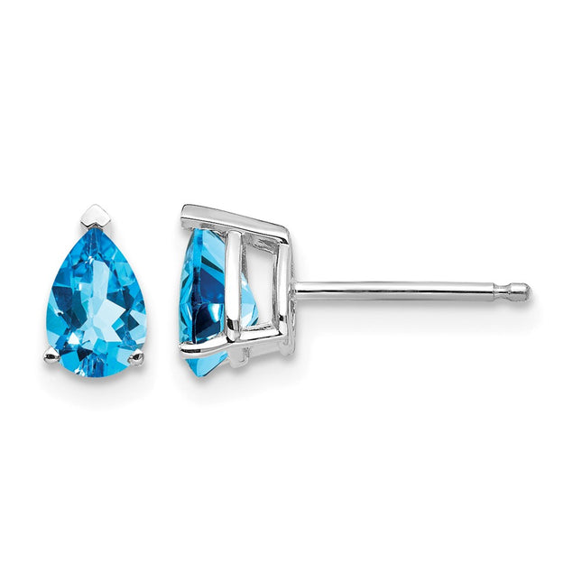 14k White Gold Pear Blue Topaz Earrings, 7 x 4mm