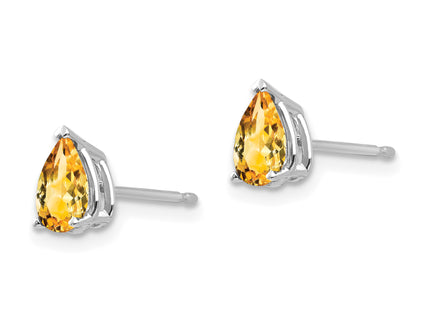 14k White Gold Citrine Pear Stud Earrings, 7 x 4mm