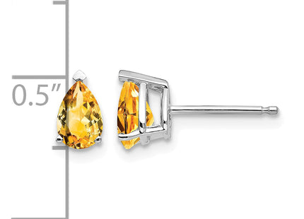 14k White Gold Citrine Pear Stud Earrings, 7 x 4mm