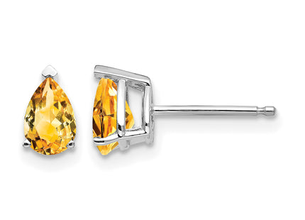 14k White Gold Citrine Pear Stud Earrings, 7 x 4mm