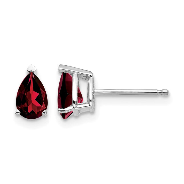14k White Gold Pear Garnet Earrings, 7 x 4mm
