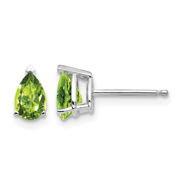 14k White Gold Pear Peridot Earrings, 7 x 4mm