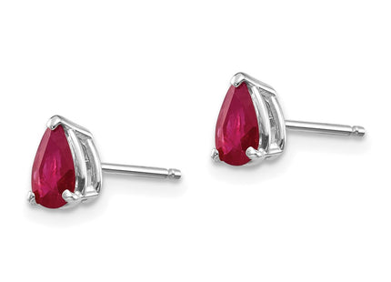 14K white gold ruby earrings, alternate view