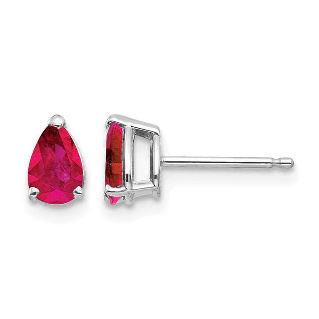 14k White Gold Ruby Earrings, 7 x 4mm