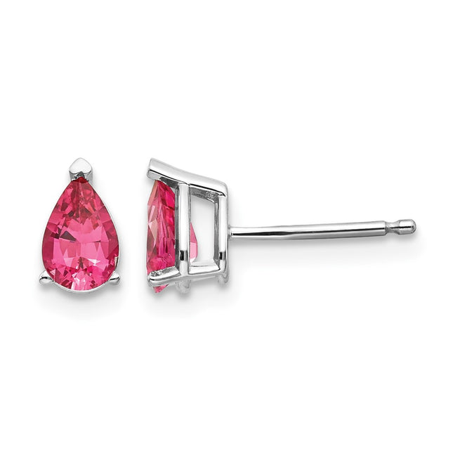 14k White Gold Pink Spinel Earrings, 7 x 4mm