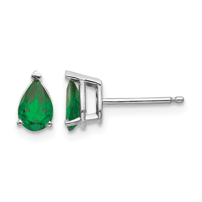 14k White Gold Tsavorite Earrings, 7 x 4mm