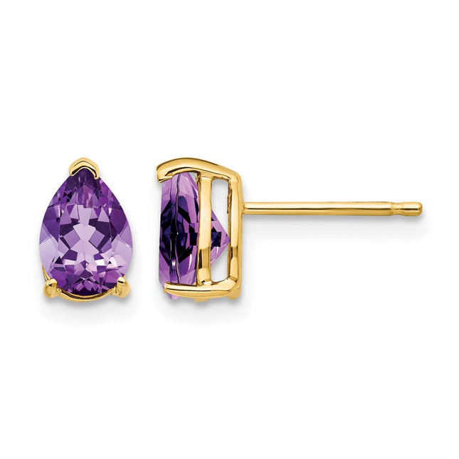 14k Pear Amethyst Earrings, 8 x 5mm