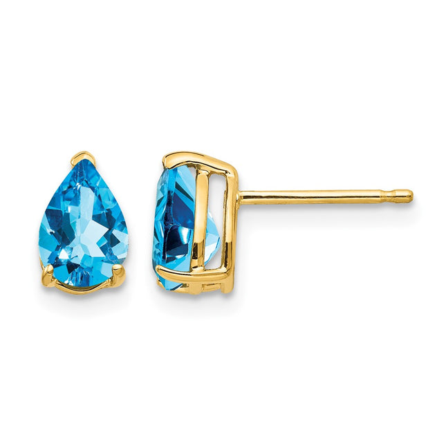 14k Pear Blue Topaz Earrings, 8 x 5mm