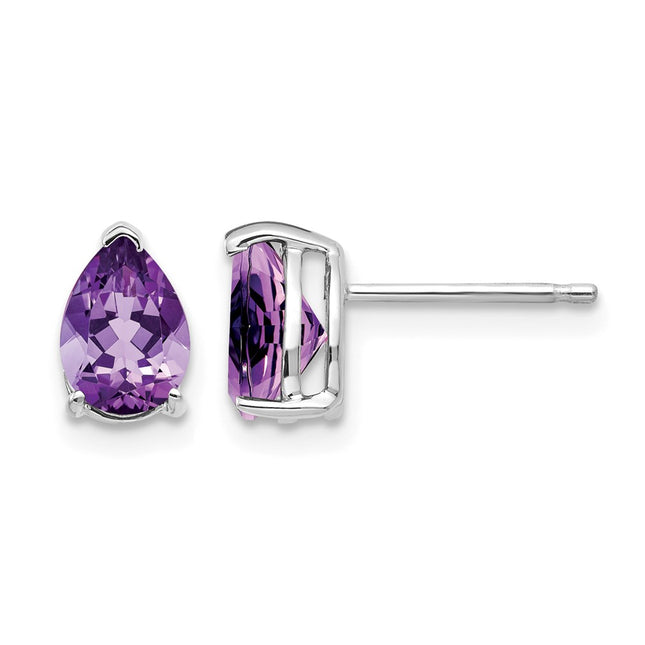 14k White Gold Pear Amethyst Earrings, 8 x 5mm
