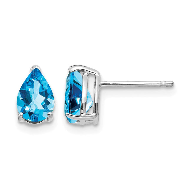 14k White Gold Pear Blue Topaz Earrings, 8 x 5mm