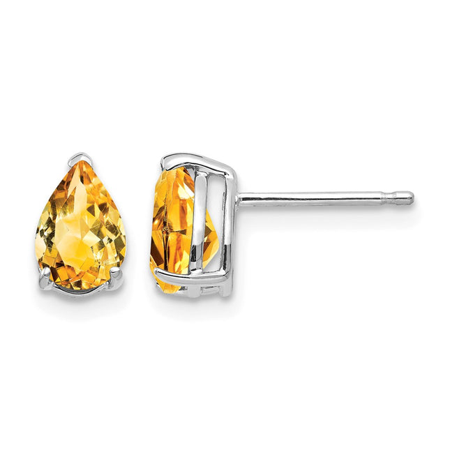 14k White Gold Pear Citrine Earrings, 8 x 5mm