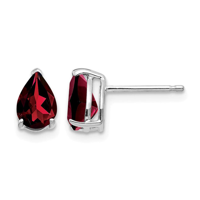 14k White Gold Pear Garnet Earrings, 8 x 5mm
