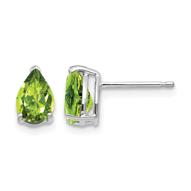 14k White Gold Peridot Pear Stud Earrings, 8 x 5mm