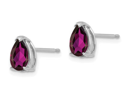14k White Gold Rhodolite Garnet Pear Stud Earrings (Style XE80WRG)