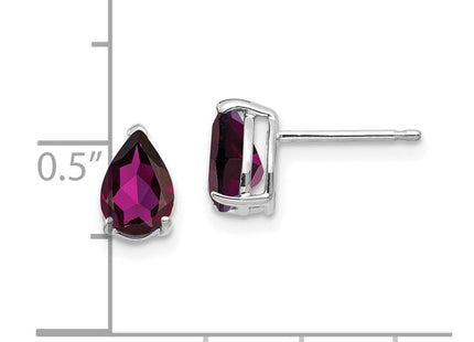 14k White Gold Rhodolite Garnet Pear Stud Earrings (Style XE80WRG)